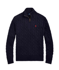 RL Navy Cable Knit Quarter Zip