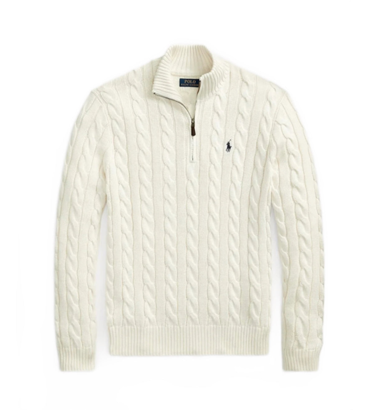 RL White Cable Knit Quarter Zip
