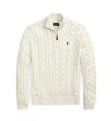 RL White Cable Knit Quarter Zip