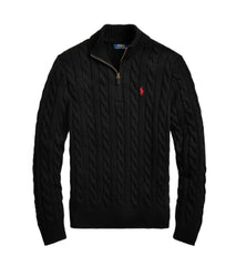 RL Black Cable Knit Quarter Zip